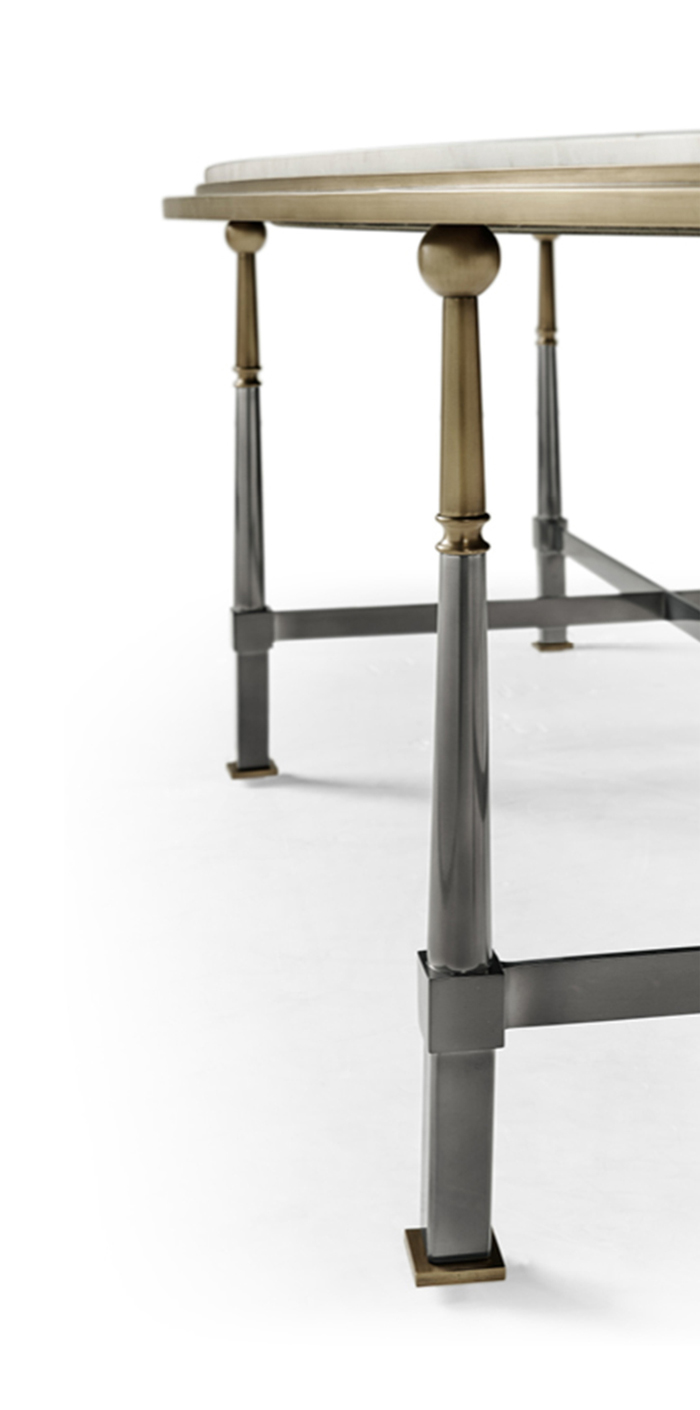 Brass and steel table legs with hand-finished ball detail